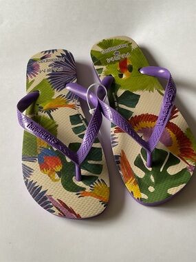 HAVAIANAS X FARM RIO TROPICAL COPACABANA PASSAROS FLIP FLOPS PURPLE WOMENS 11/12